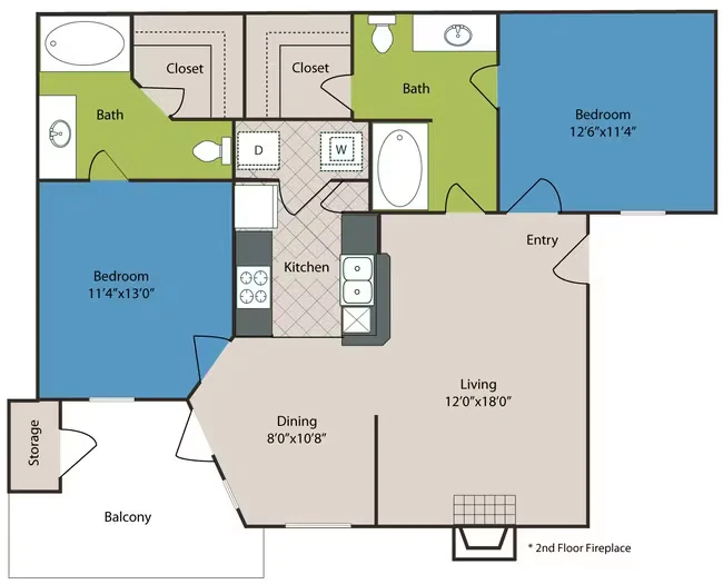 2 bedroom 2 bathroom 1016 sq ft 227 floor plan